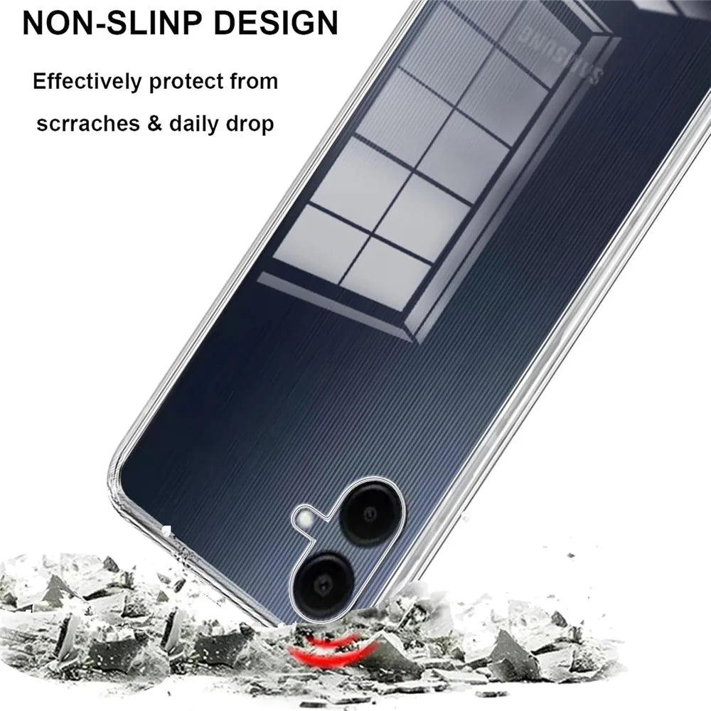 For Samsung Galaxy A06 4G Case TPU Clear Phone Cover + 3PCS Tempered Glass Screen Film 2.5D Arc Edge - 6