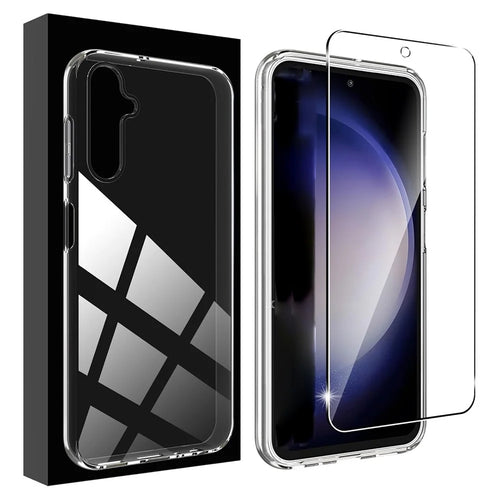 For Samsung Galaxy S23 FE Clear TPU Anti-Scratch Phone Case + 2.5D Arc Edge Screen Protector - 1