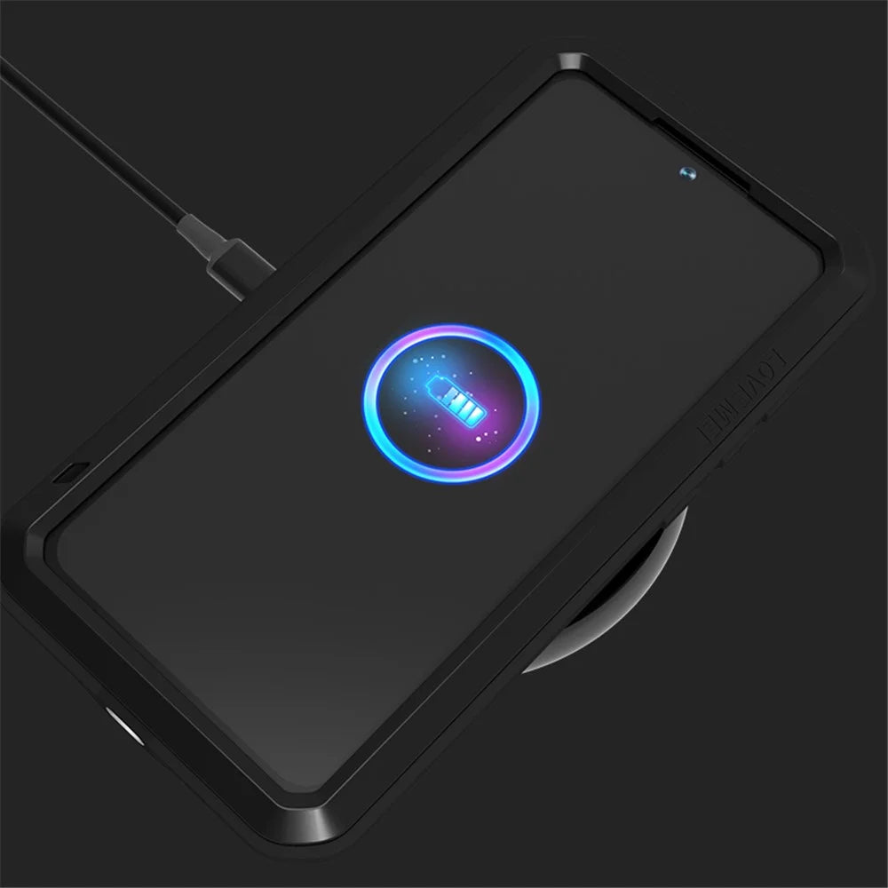 LOVE MEI For Samsung Galaxy S24 FE Case with Tempered Glass Film Metal+Silicone Phone Cover - Black - 3