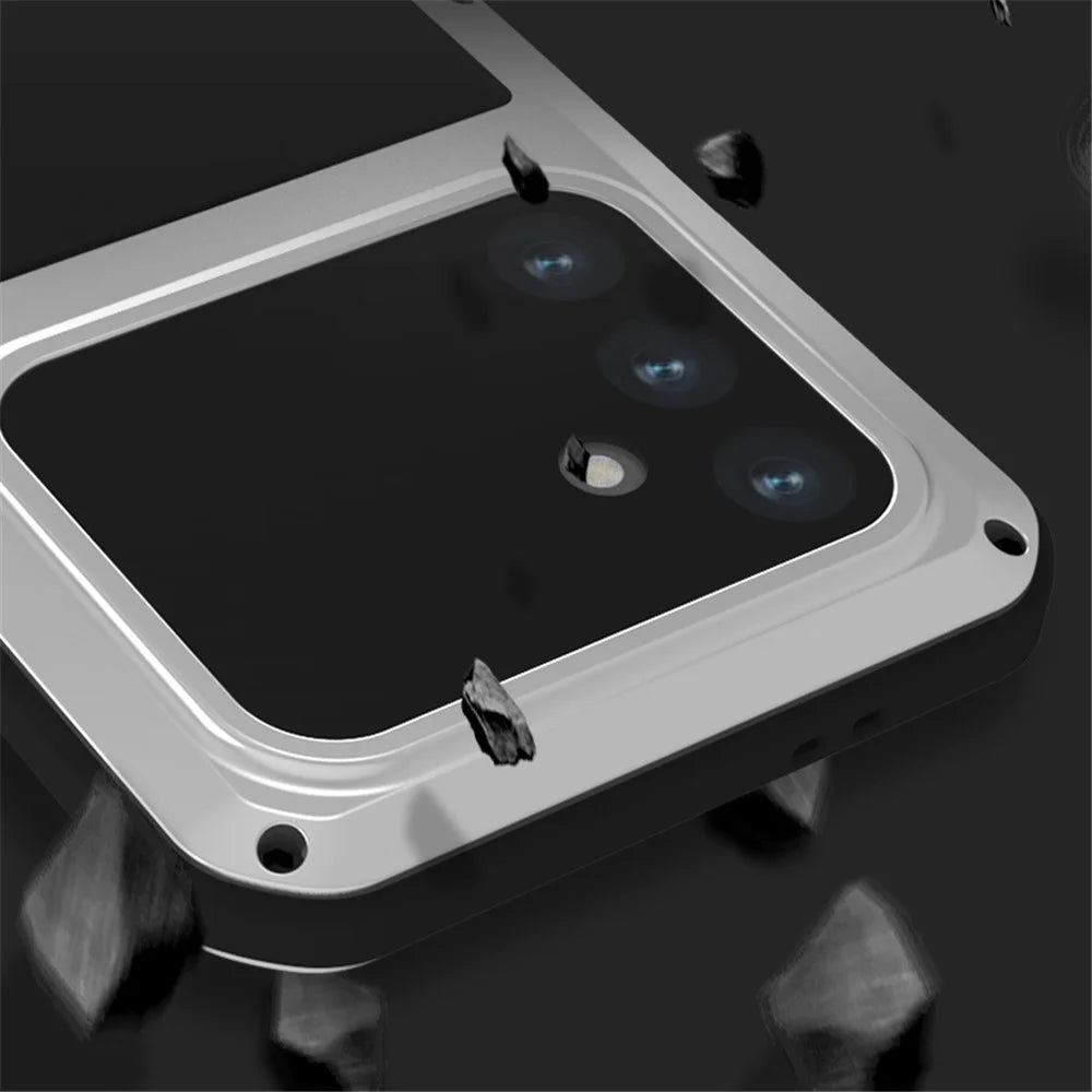 LOVE MEI For Samsung Galaxy S24 FE Case with Tempered Glass Film Metal+Silicone Phone Cover - Black - 4