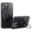 For iPhone 16 Pro Case Compatible with MagSafe Kickstand Carbon Fiber Texture PC+TPU Phone Cover with Silicone Ring - Black - 1