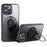 For iPhone 16 Pro Max Case Compatible with MagSafe Kickstand Translucent PC+TPU Phone Cover with Silicone Ring - Black - 1