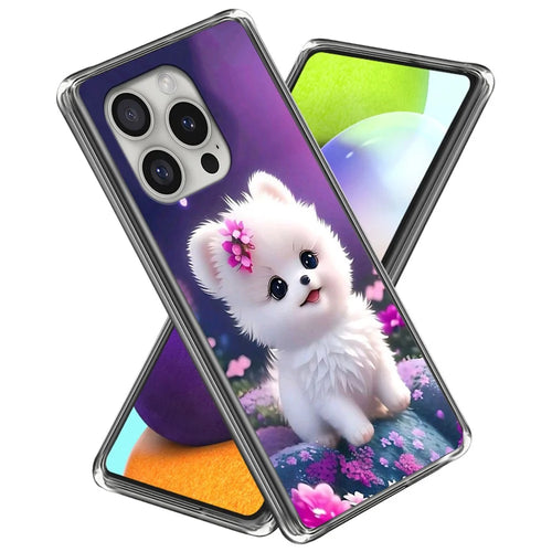 For iPhone 16 Pro Case Pattern Printed Shockproof TPU Phone Cover - White Puppy - 1