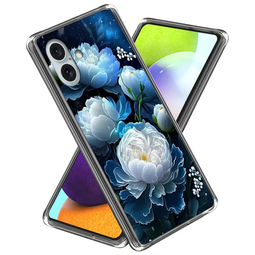 For iPhone 16 Plus Case Pattern Printed Shockproof TPU Phone Cover - White Peony - 1
