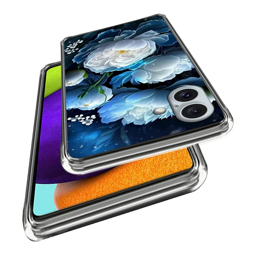 For iPhone 16 Plus Case Pattern Printed Shockproof TPU Phone Cover - White Peony - 2