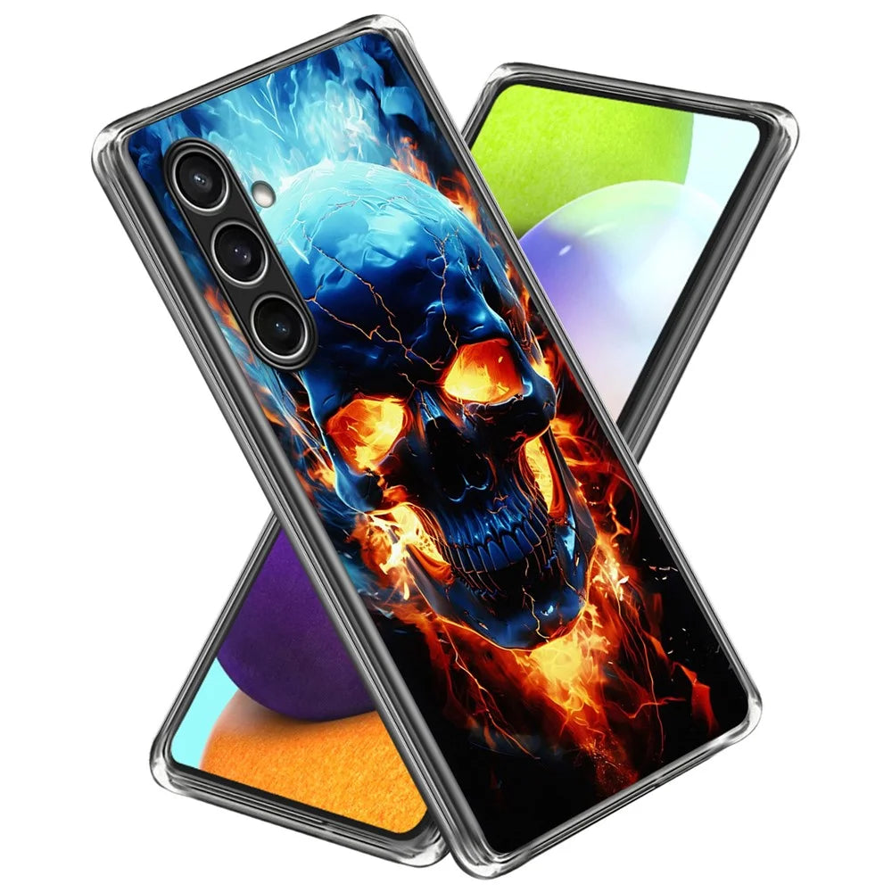 For Samsung Galaxy S24 FE Case Pattern Printed Shockproof TPU Phone Cover  - Flame Skull - 1