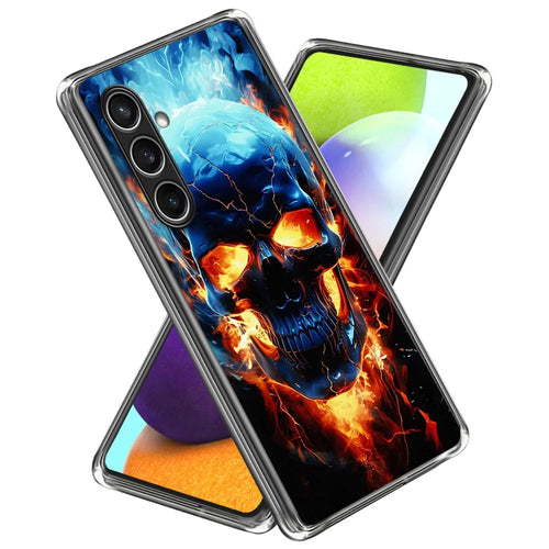 For Samsung Galaxy S24 FE Case Pattern Printed Shockproof TPU Phone Cover  - Flame Skull - 1