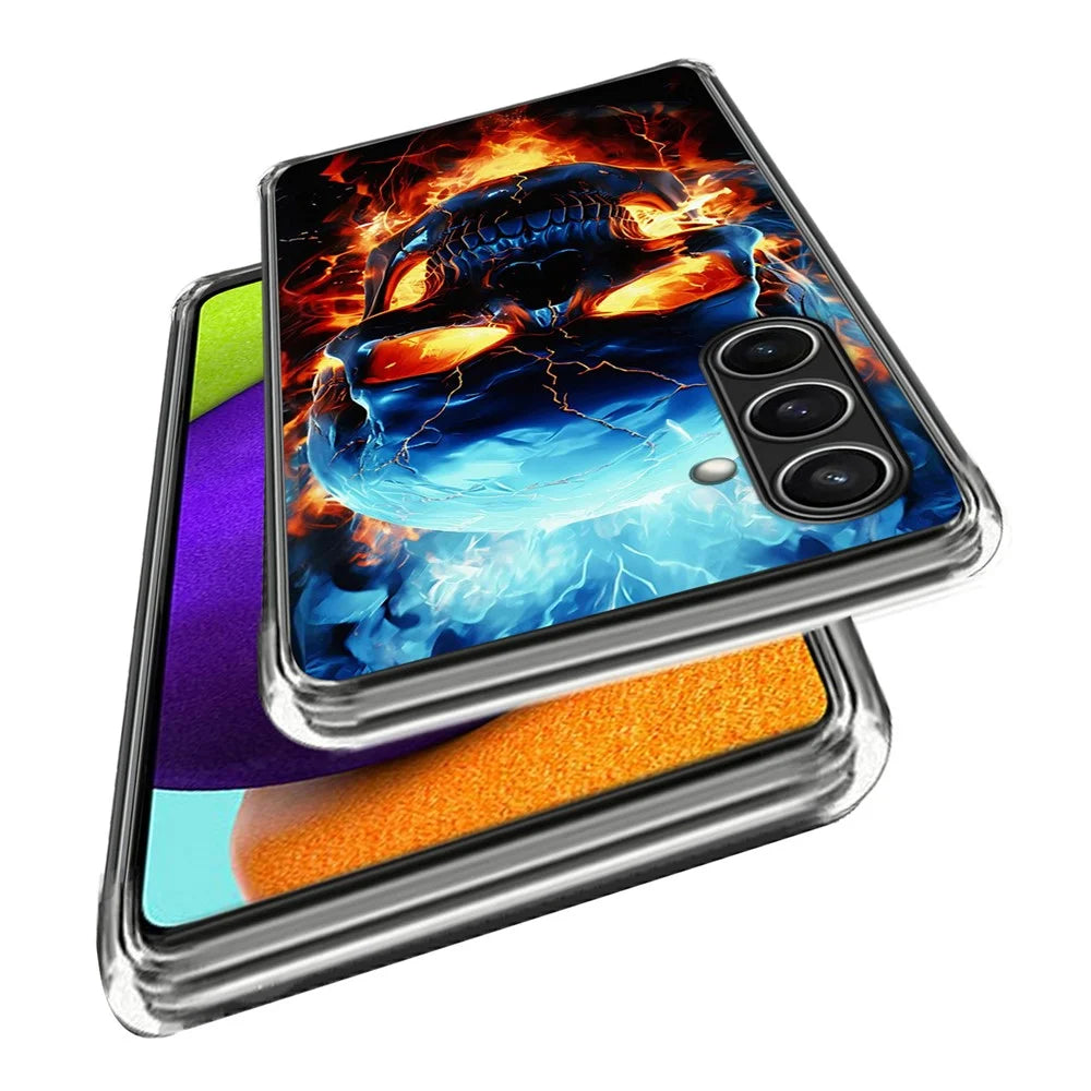 For Samsung Galaxy S24 FE Case Pattern Printed Shockproof TPU Phone Cover  - Flame Skull - 2