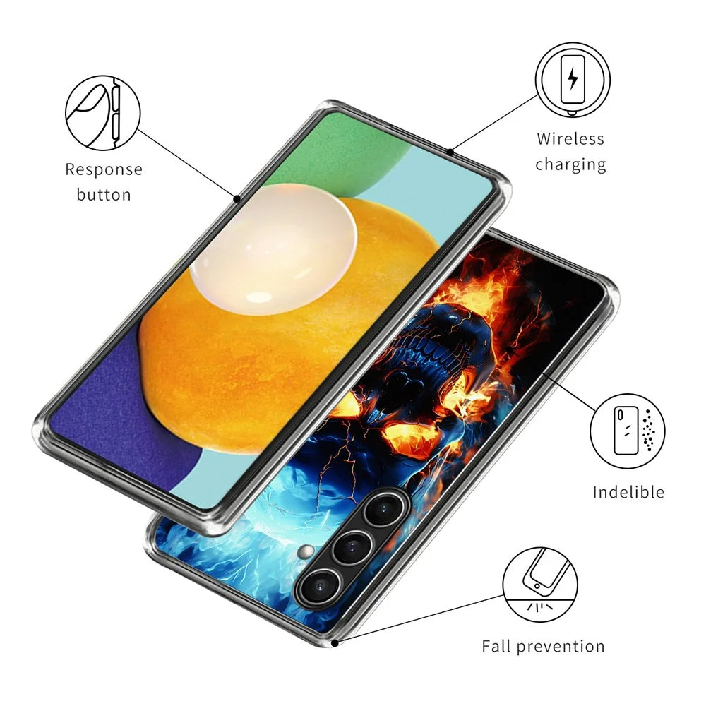 For Samsung Galaxy S24 FE Case Pattern Printed Shockproof TPU Phone Cover  - Flame Skull - 3