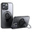 For iPhone 15 Pro Case Compatible with MagSafe Kickstand Translucent PC+TPU Phone Cover with Silicone Ring - Black - 1