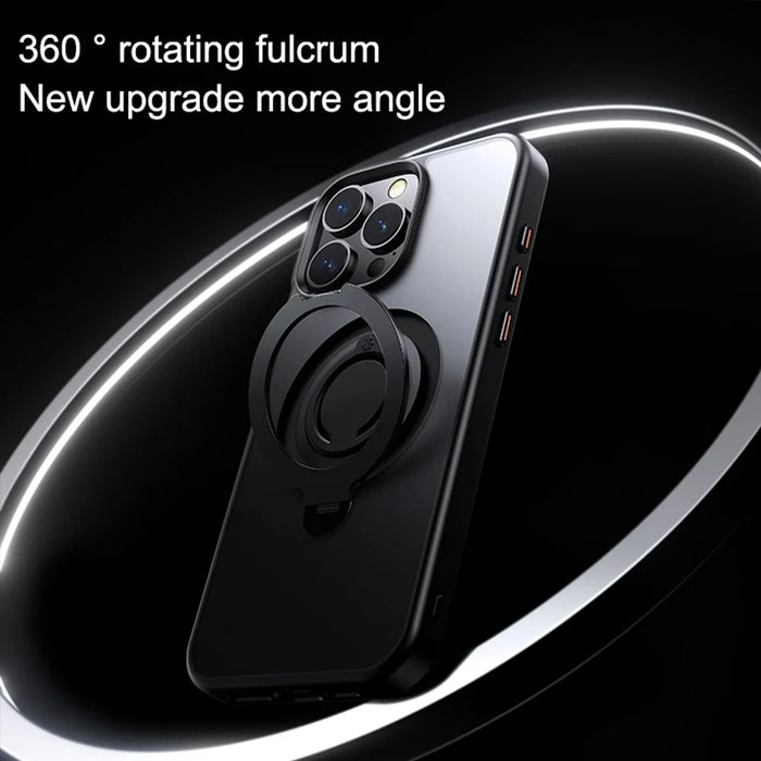 For iPhone 15 Pro Case Compatible with MagSafe Kickstand Translucent PC+TPU Phone Cover with Silicone Ring - Black - 2