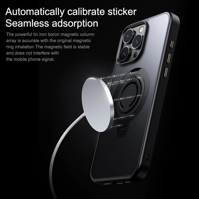 For iPhone 15 Pro Case Compatible with MagSafe Kickstand Translucent PC+TPU Phone Cover with Silicone Ring - Black - 3