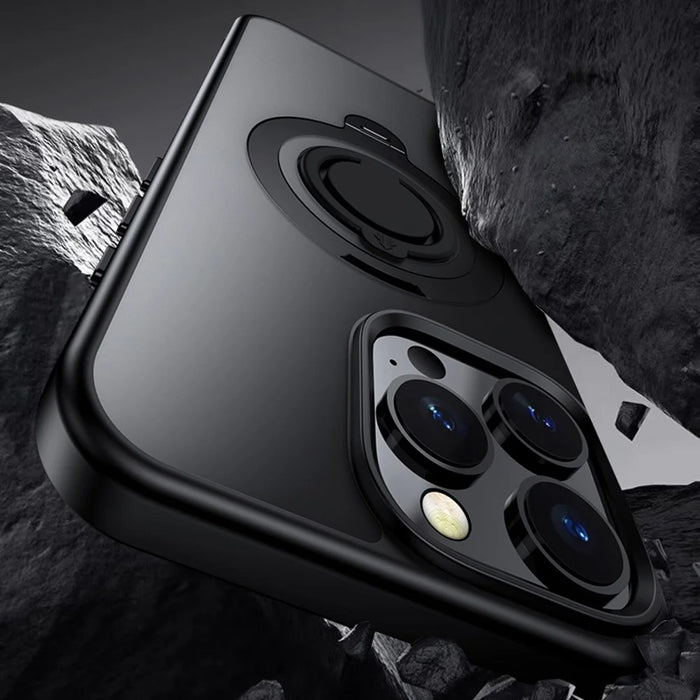 For iPhone 15 Pro Case Compatible with MagSafe Kickstand Translucent PC+TPU Phone Cover with Silicone Ring - Black - 4