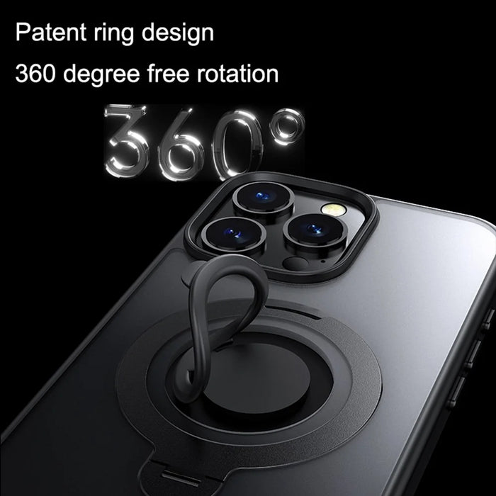 For iPhone 15 Pro Case Compatible with MagSafe Kickstand Translucent PC+TPU Phone Cover with Silicone Ring - Black - 6