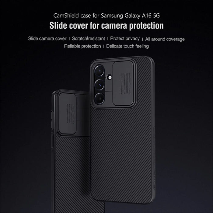 NILLKIN Camshield for Samsung Galaxy A16 5G Case Hard PC Twill Texture Phone Cover with Slide Camera Lid - Black - 6