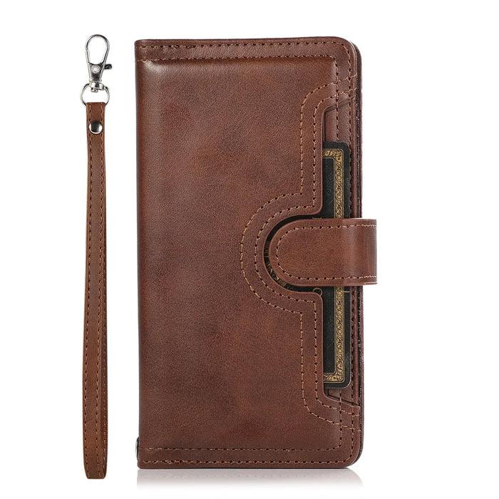 For Samsung Galaxy S25+ Case Split Leather Magnetic Wallet Phone Protector with Wrist Strap - Coffee - 6