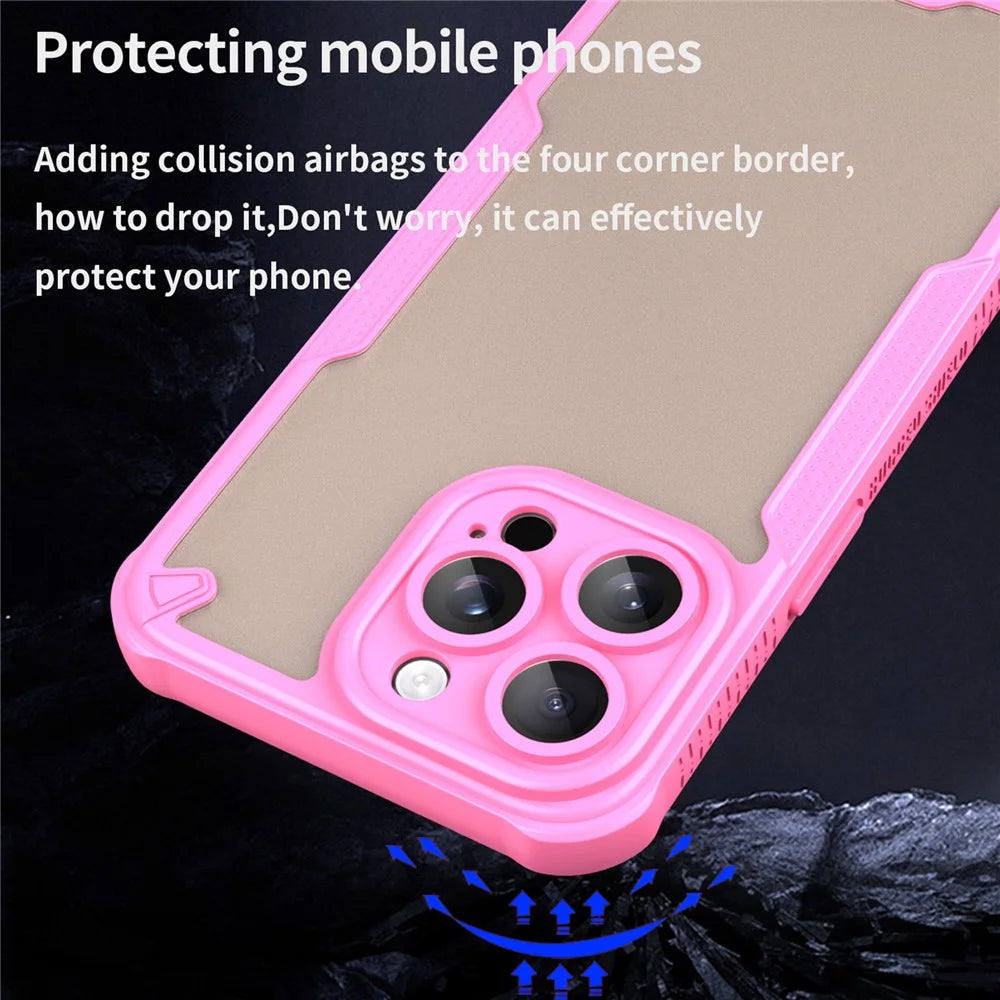 Armor Series For iPhone 15 Pro Max Case PC+TPU Semi-Transparent Frosted Finish Protective Phone Cover - Pink - 5