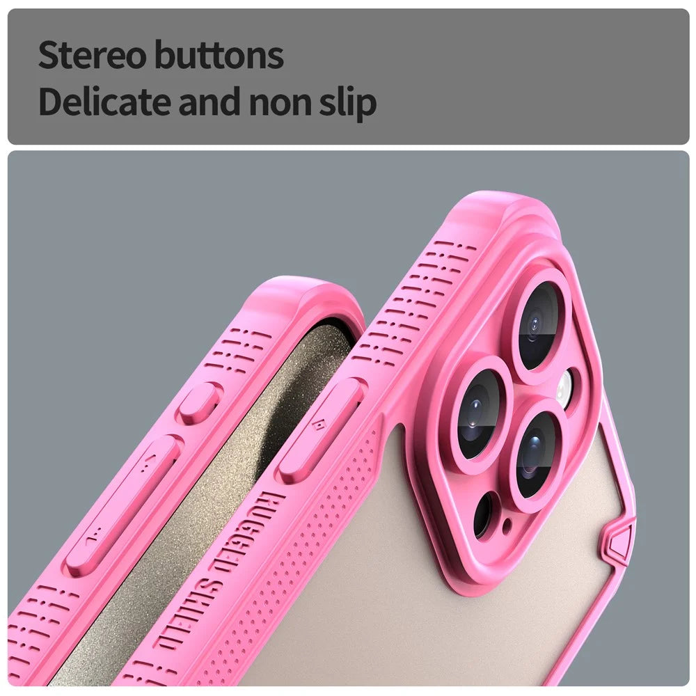 Armor Series For iPhone 15 Pro Max Case PC+TPU Semi-Transparent Frosted Finish Protective Phone Cover - Pink - 7