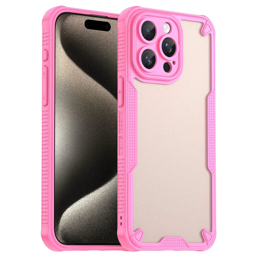 Armor Series For iPhone 15 Pro Case PC+TPU Semi-Transparent Frosted Finish Protective Phone Cover - Pink - 1