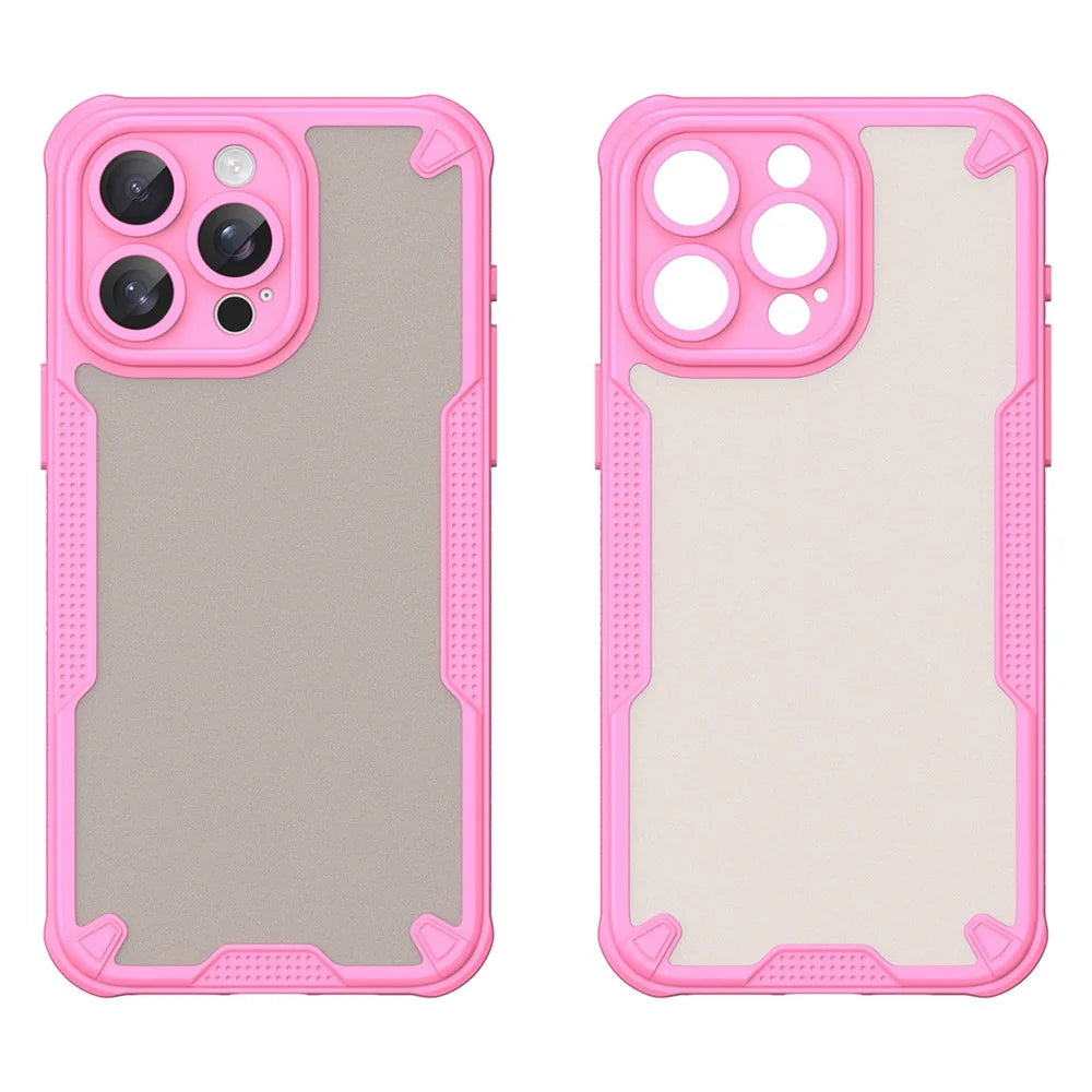 Armor Series For iPhone 15 Pro Case PC+TPU Semi-Transparent Frosted Finish Protective Phone Cover - Pink - 2