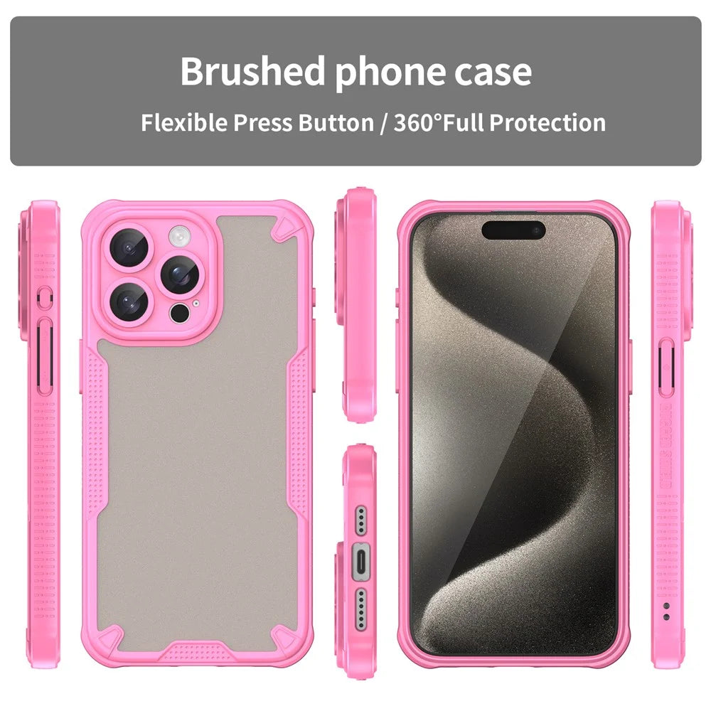 Armor Series For iPhone 15 Pro Case PC+TPU Semi-Transparent Frosted Finish Protective Phone Cover - Pink - 3