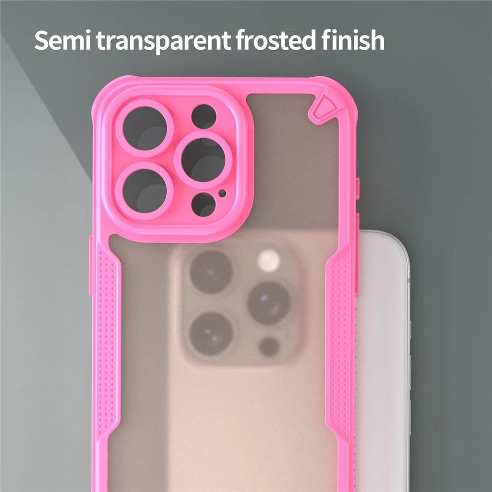 Armor Series For iPhone 15 Pro Case PC+TPU Semi-Transparent Frosted Finish Protective Phone Cover - Pink - 6