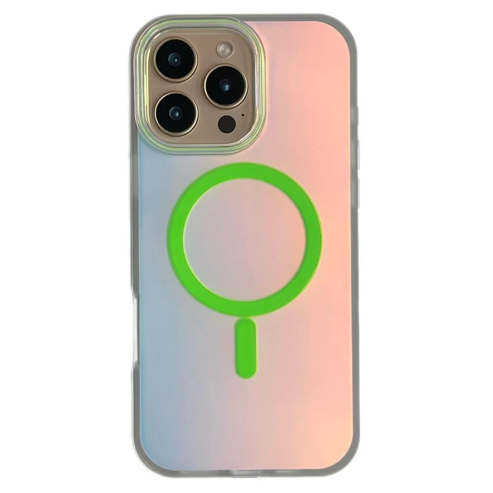 For iPhone 16 Pro Max Case Compatible with MagSafe Aurora Design TPU+PC Phone Cover - Green - 1