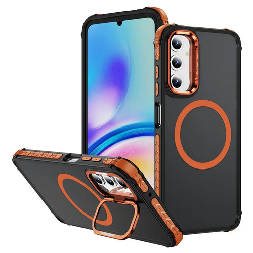 For Samsung Galaxy A25 5G (Global) (161mm) Case with Lens Kickstand Matte Back Cover Magnetic Case - Orange - 1