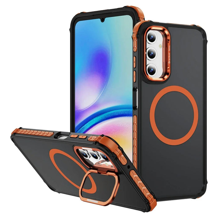 For Samsung Galaxy A25 5G (Global) (161mm) Case with Lens Kickstand Matte Back Cover Magnetic Case - Orange - 1