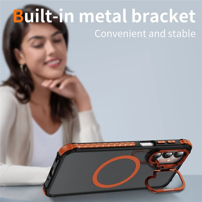 For Samsung Galaxy A16 5G Case with Lens Kickstand Matte Back Cover Magnetic Case - Orange - 2