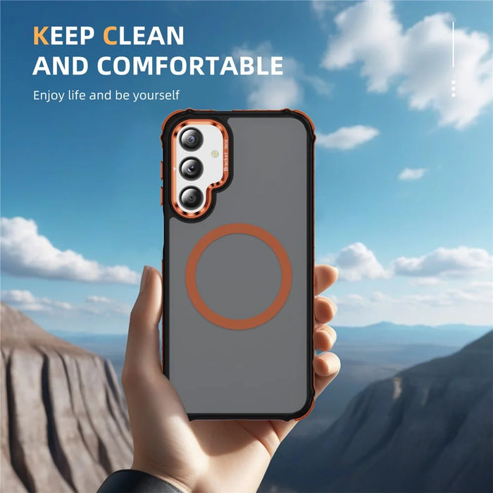 For Samsung Galaxy A16 5G Case with Lens Kickstand Matte Back Cover Magnetic Case - Orange - 3