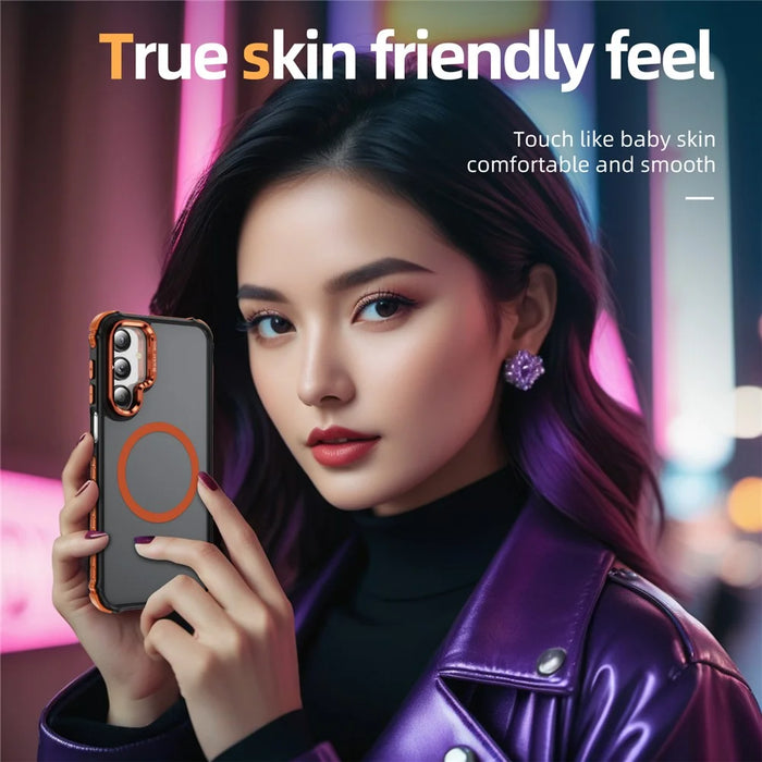 For Samsung Galaxy A16 5G Case with Lens Kickstand Matte Back Cover Magnetic Case - Orange - 4