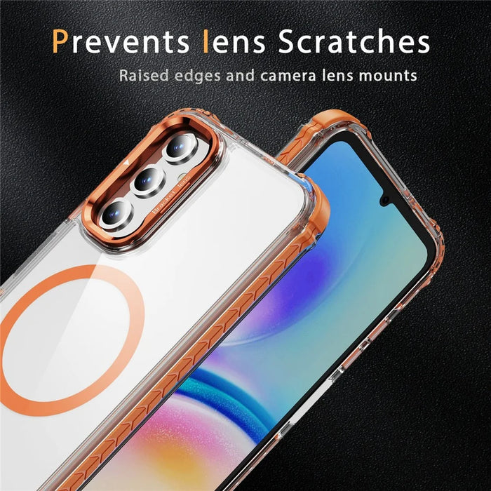 For Samsung Galaxy S24 FE Clear Phone Case with Lens Kickstand Cover Magnetic Case - Orange - 3