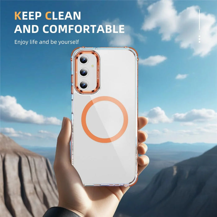 For Samsung Galaxy S24 FE Clear Phone Case with Lens Kickstand Cover Magnetic Case - Orange - 7