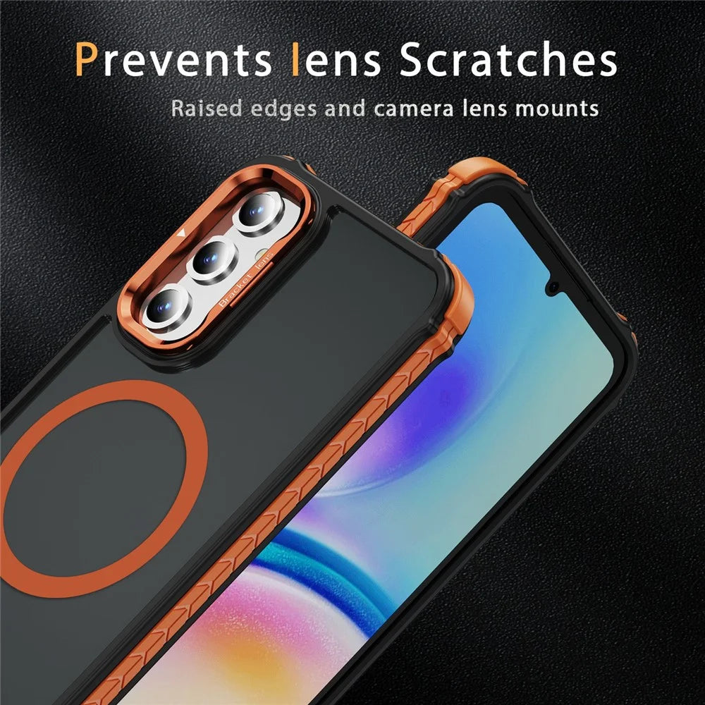For Samsung Galaxy A35 5G Case with Lens Kickstand Matte Back Cover Magnetic Case - Orange - 6