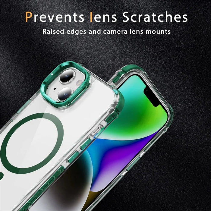 For iPhone 14 / 13 Clear Phone Case with Lens Kickstand Cover Compatible with MagSafe - Green - 4