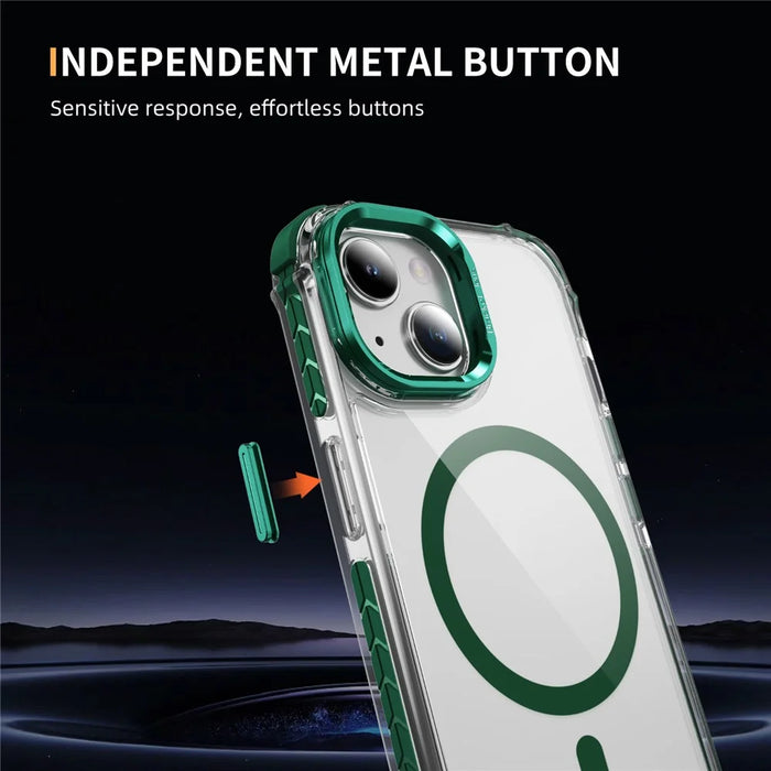 For iPhone 14 / 13 Clear Phone Case with Lens Kickstand Cover Compatible with MagSafe - Green - 5
