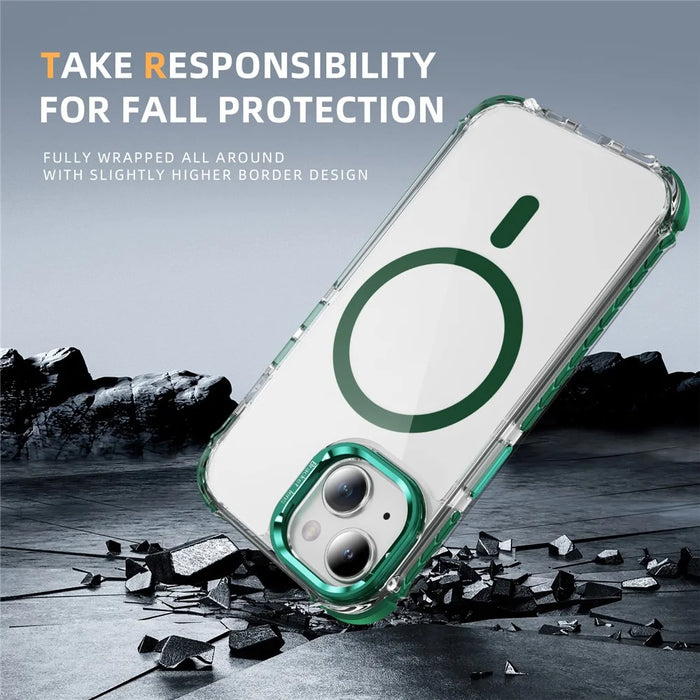 For iPhone 14 / 13 Clear Phone Case with Lens Kickstand Cover Compatible with MagSafe - Green - 6