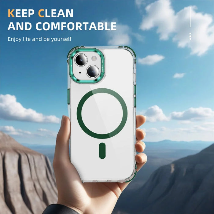 For iPhone 14 / 13 Clear Phone Case with Lens Kickstand Cover Compatible with MagSafe - Green - 7