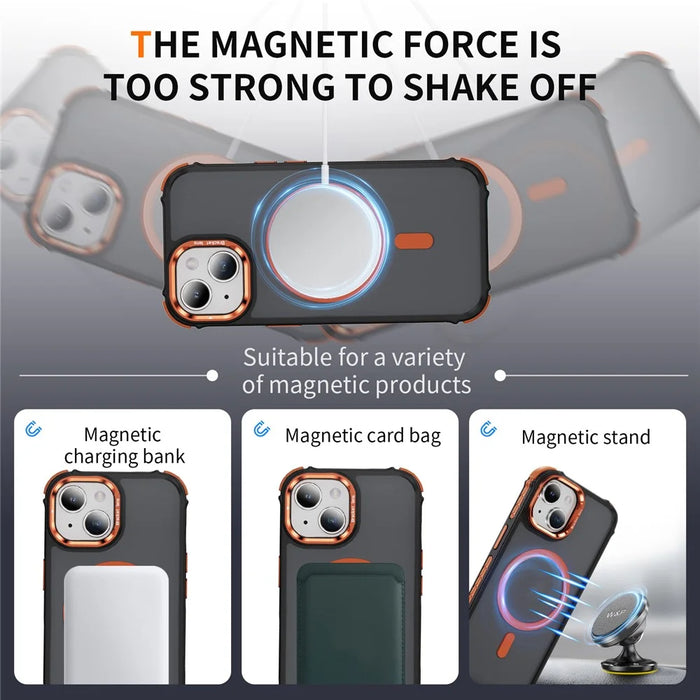 For iPhone 14 / 13 Case with Lens Kickstand Matte Back Cover Compatible with MagSafe - Orange - 3