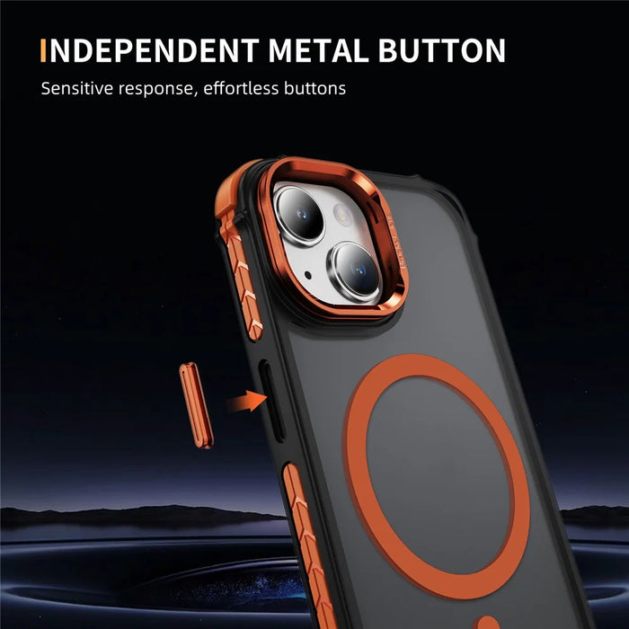 For iPhone 14 / 13 Case with Lens Kickstand Matte Back Cover Compatible with MagSafe - Orange - 4