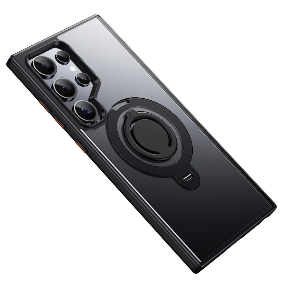For Samsung Galaxy S24 Ultra Magnetic Case Kickstand Matte PC+TPU Phone Cover with Silicone Ring - Black - 2