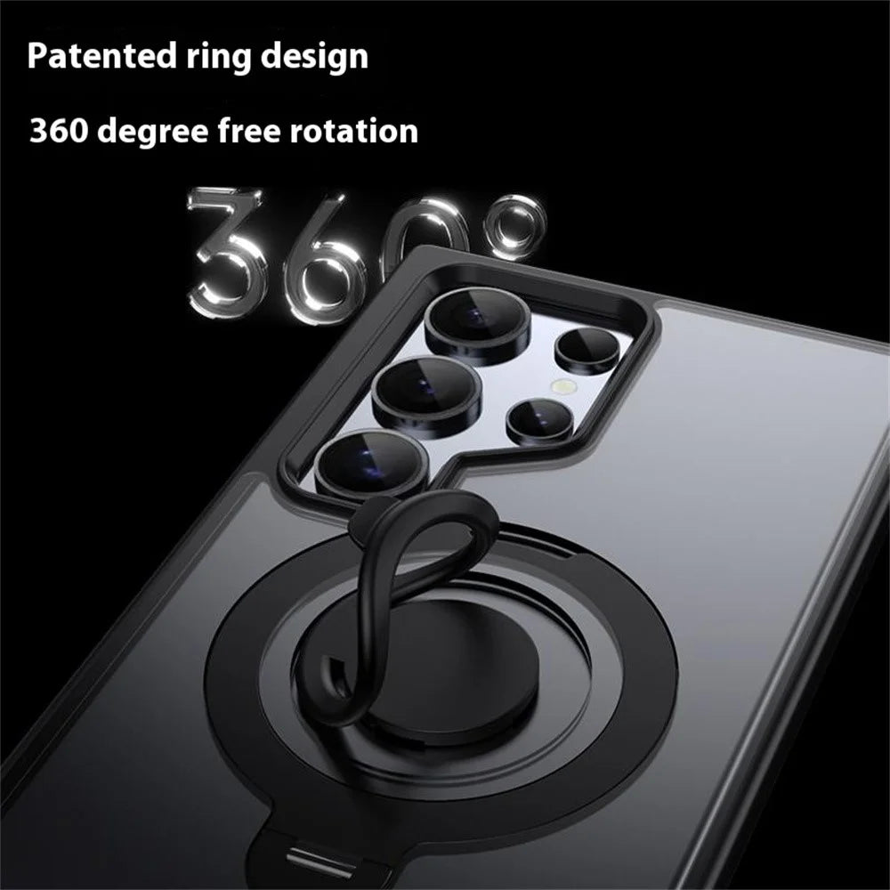 For Samsung Galaxy S24 Ultra Magnetic Case Kickstand Matte PC+TPU Phone Cover with Silicone Ring - Black - 4