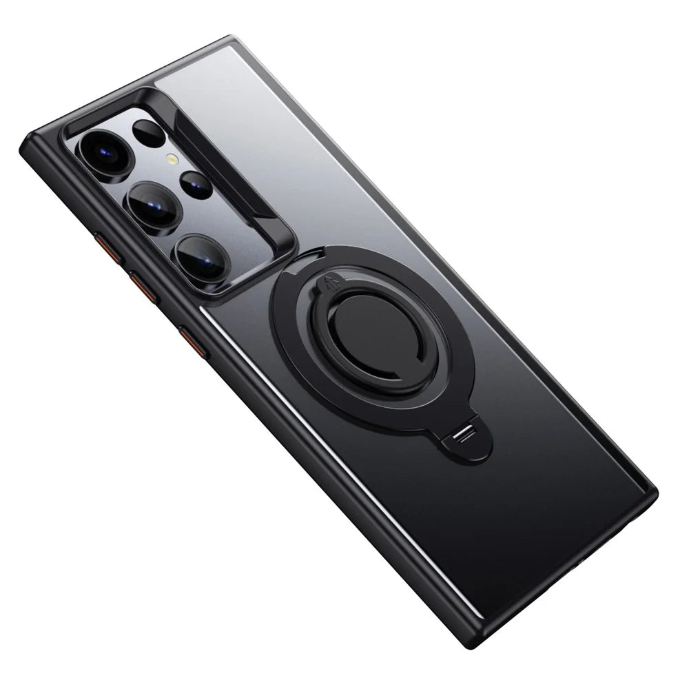 For Samsung Galaxy S23 Ultra Magnetic Case Kickstand Matte PC+TPU Phone Cover with Silicone Ring - Black - 2
