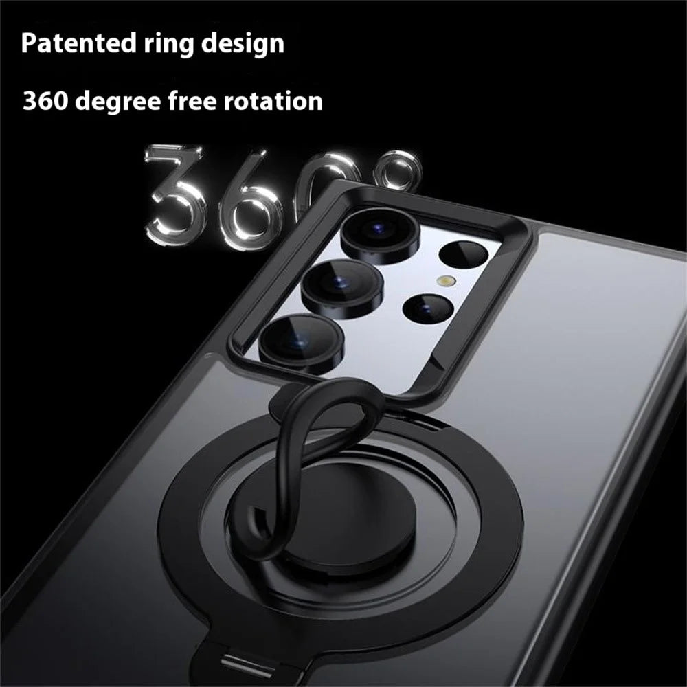 For Samsung Galaxy S23 Ultra Magnetic Case Kickstand Matte PC+TPU Phone Cover with Silicone Ring - Black - 3