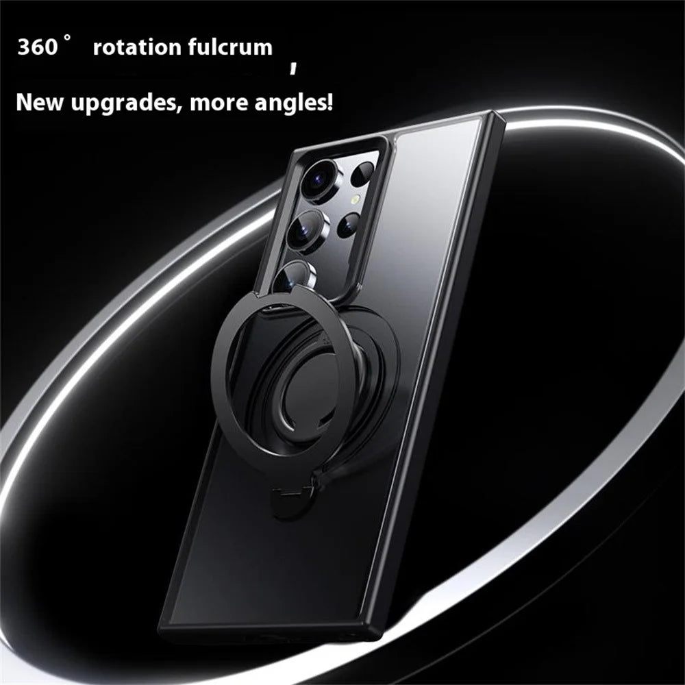 For Samsung Galaxy S23 Ultra Magnetic Case Kickstand Matte PC+TPU Phone Cover with Silicone Ring - Black - 4