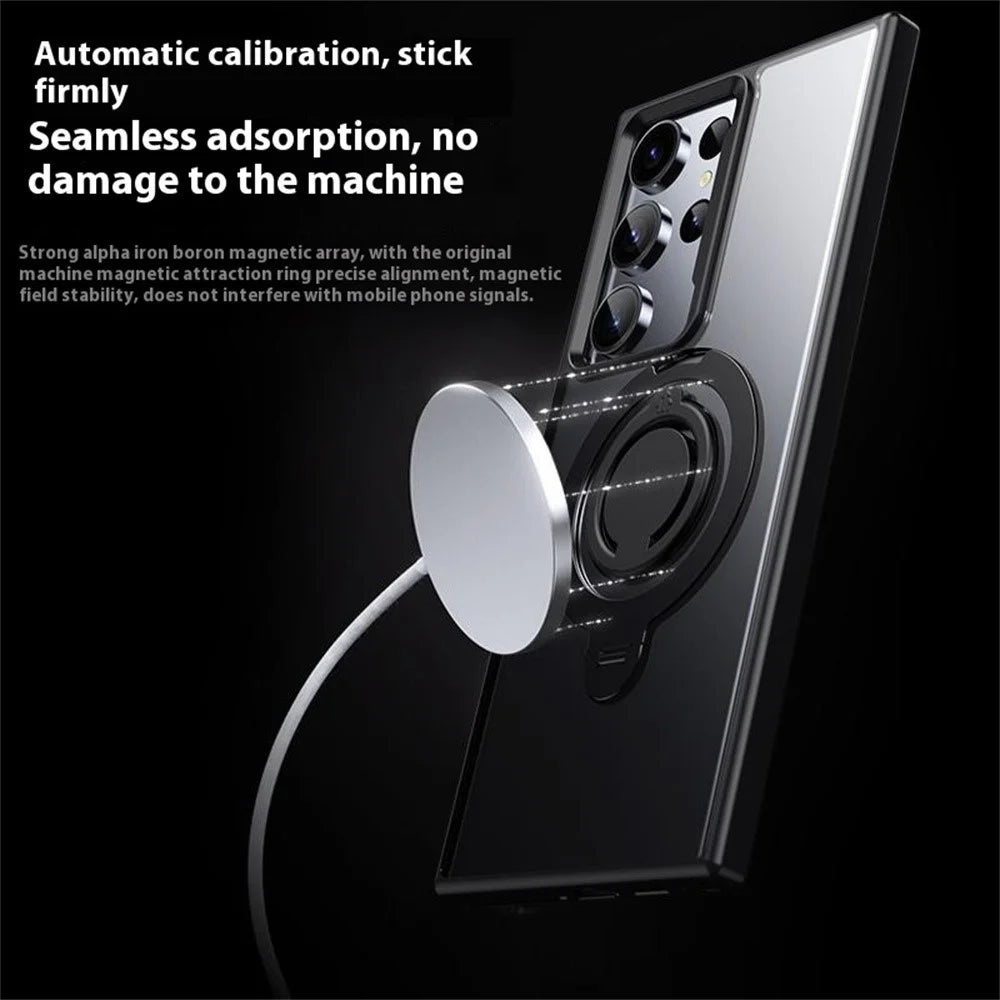 For Samsung Galaxy S23 Ultra Magnetic Case Kickstand Matte PC+TPU Phone Cover with Silicone Ring - Black - 5