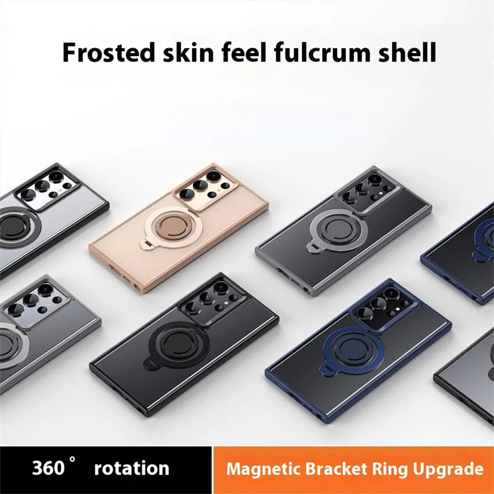 For Samsung Galaxy S23 Ultra Magnetic Case Kickstand Matte PC+TPU Phone Cover with Silicone Ring - Black - 7