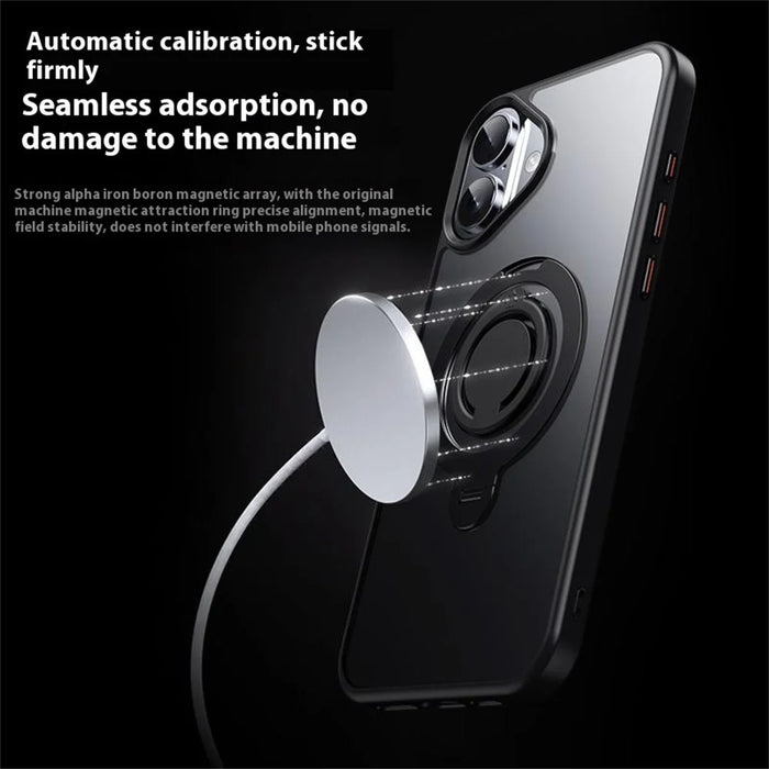 For iPhone 16 Plus Case Compatible with MagSafe Kickstand Matte PC+TPU Phone Cover with Silicone Ring - Black - 4