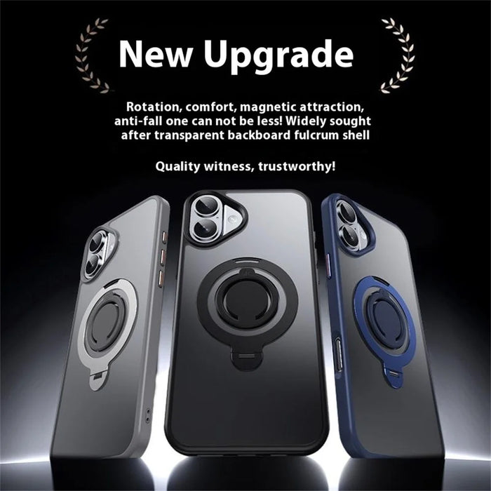 For iPhone 16 Plus Case Compatible with MagSafe Kickstand Matte PC+TPU Phone Cover with Silicone Ring - Black - 5